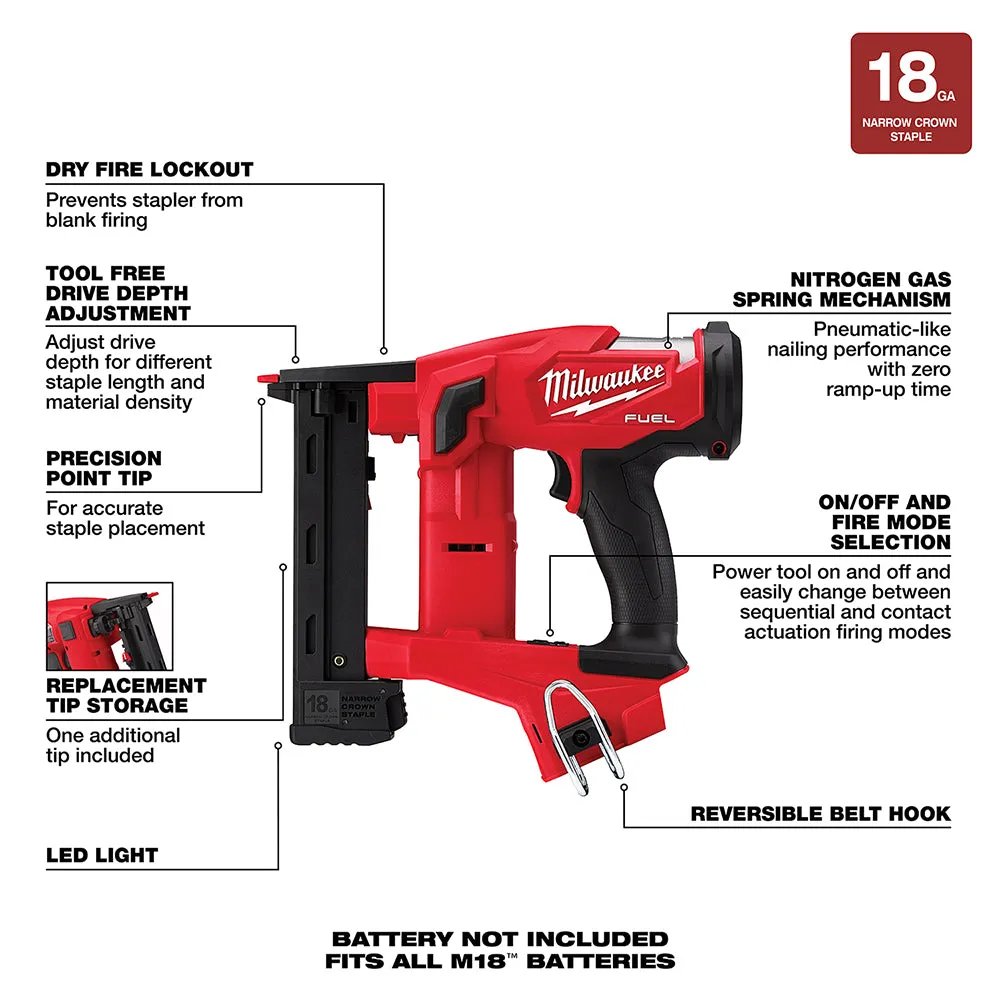 Milwaukee 2749-20 M18 FUEL 18V 18-Gauge 1/4" Narrow Crown Stapler - Bare Tool