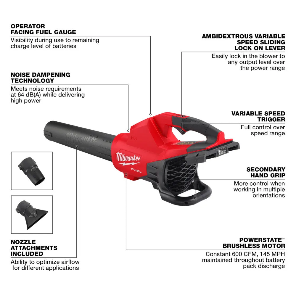 Milwaukee 2824-20 M18 FUEL 18V 600 CFM Cordless Brushless Dual Battery Blower