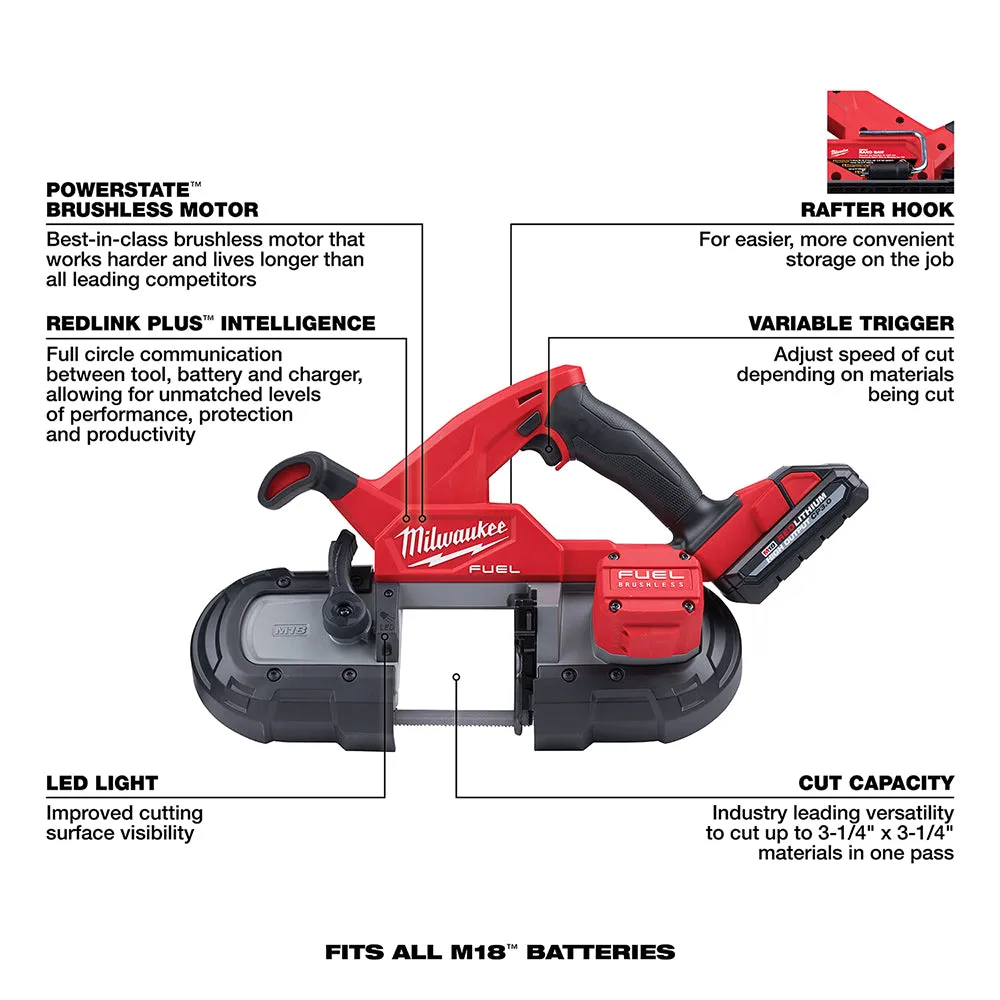 Milwaukee 2829-22 M18 FUEL 18V Lightweight Balanced Compact Band Saw Kit