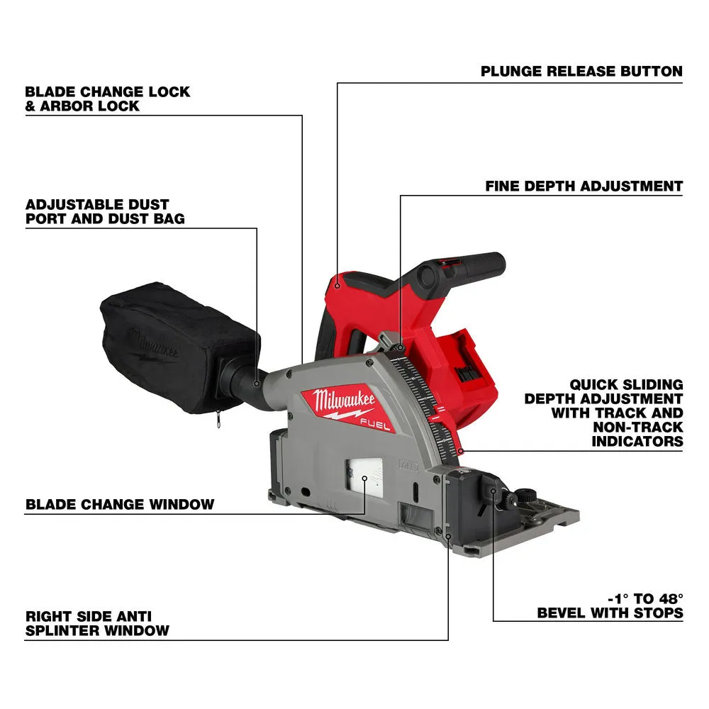 Milwaukee 2831-20TB M18 FUEL 18V Track Saw w/ 55" Track and Saw Blade - Bare Tool