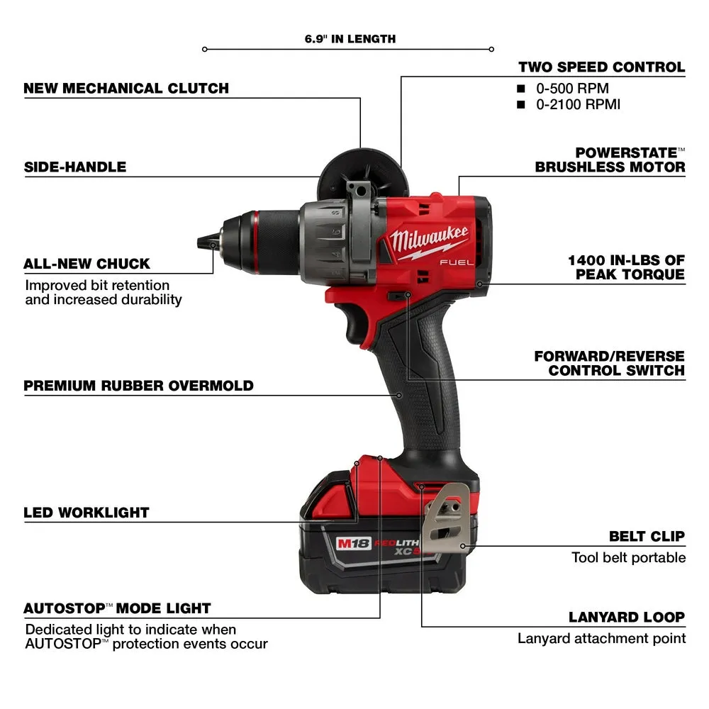 Milwaukee 2903-22 M18 FUEL 18V 1/2" Cordless Li-Ion Drill/Driver Kit