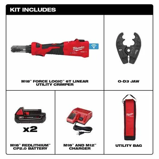 Milwaukee 2978-22O M18™ FORCE LOGIC™ 6T Linear Utility Crimper Kit w/ O-D3 Jaw  (2978-220)