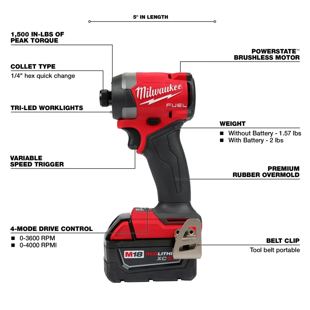 Milwaukee 3697-22 M18 FUEL 18V Cordless 2-Tool Combo Kit w/ 5.0AH Batteries