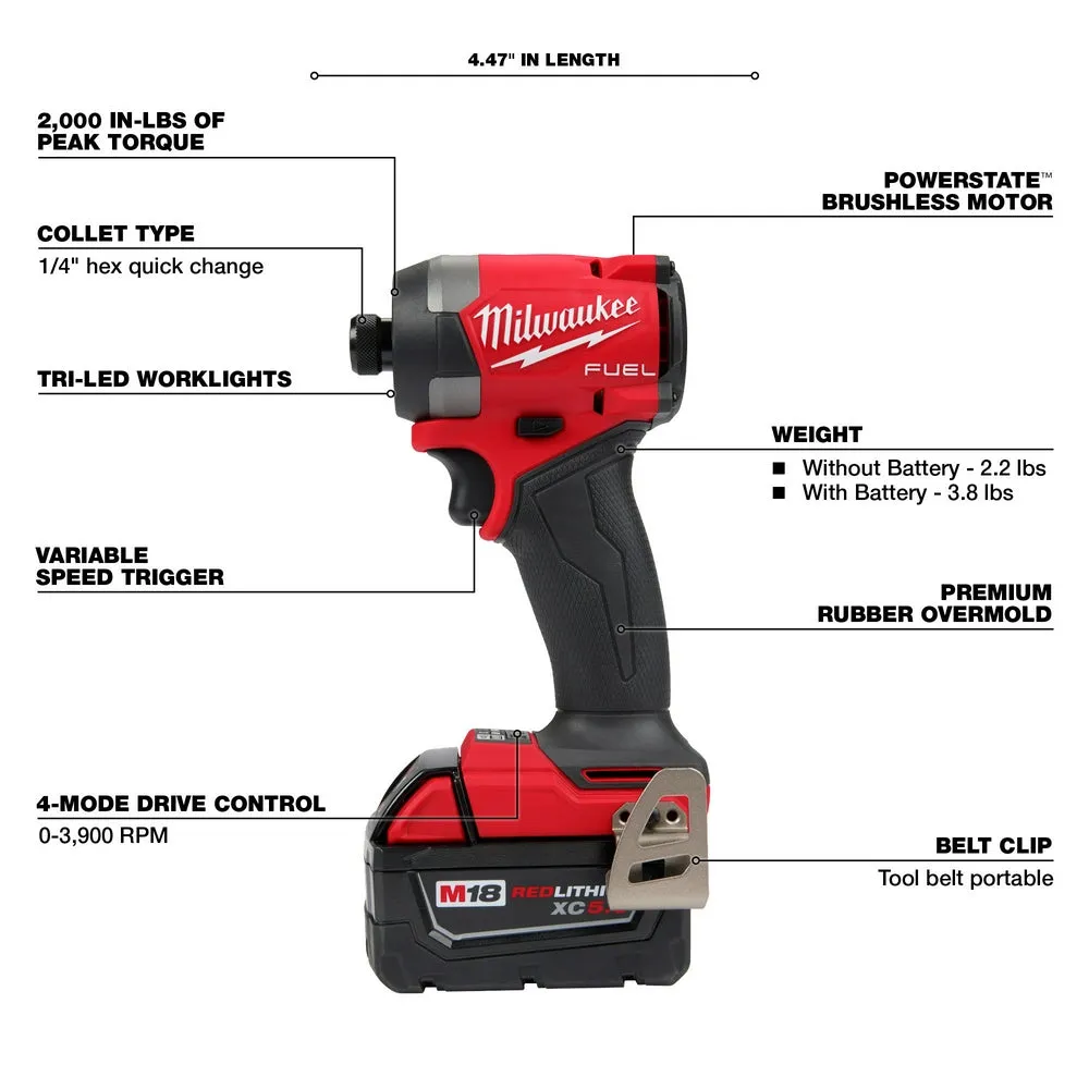 Milwaukee 3697-22 M18 FUEL 18V Cordless 2-Tool Combo Kit w/ 5.0AH Batteries