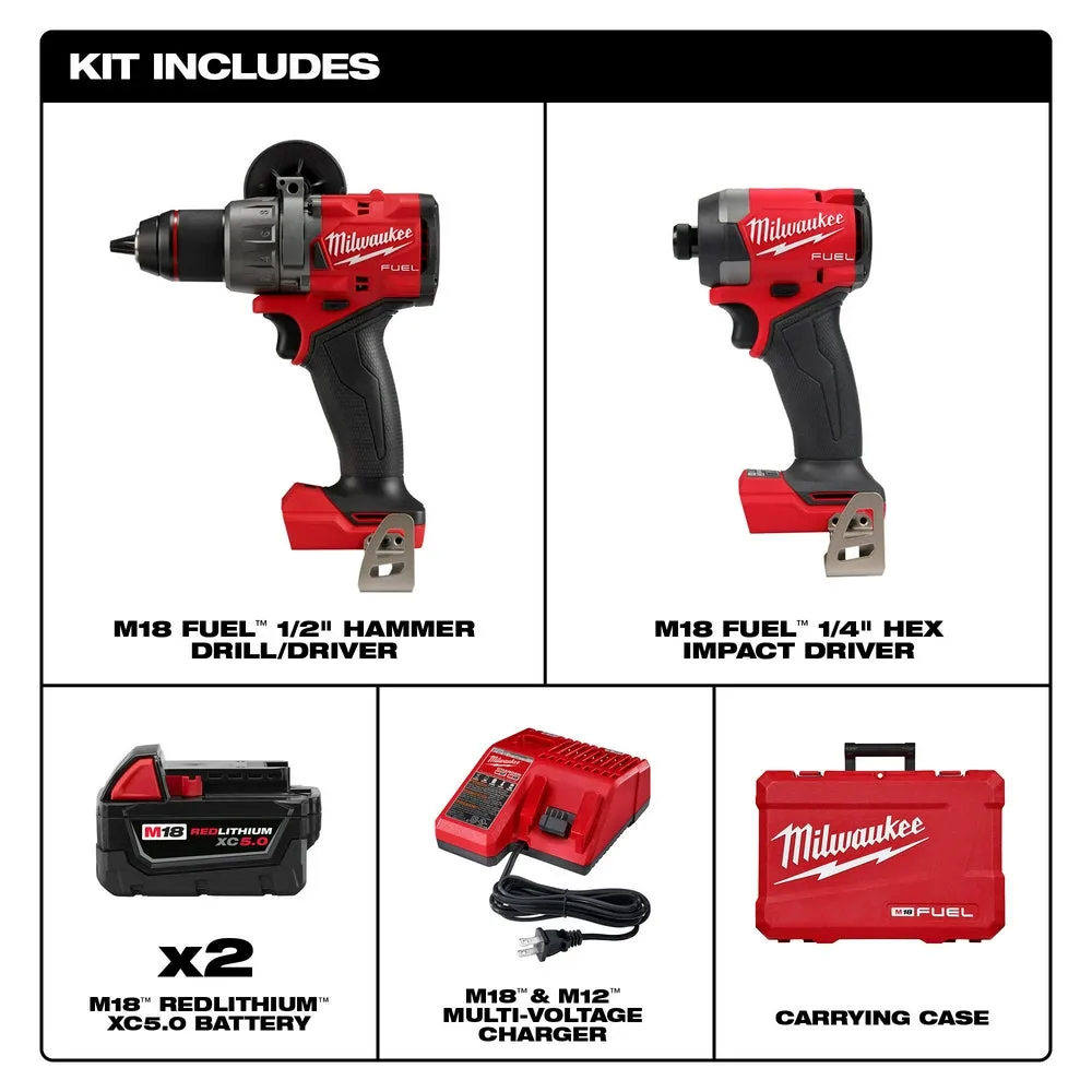 Milwaukee 3697-22 M18 FUEL 18V Cordless 2-Tool Combo Kit w/ 5.0AH Batteries