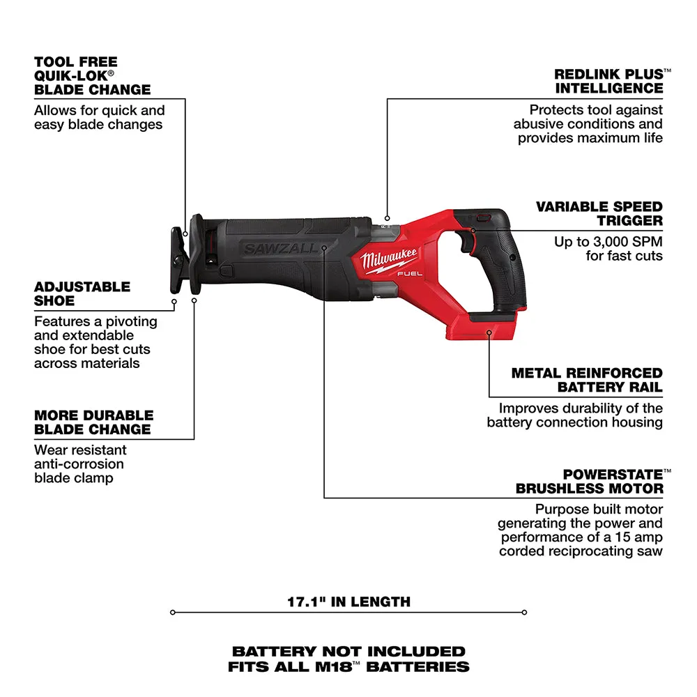 Milwaukee 3697-22SW M18 FUEL 18V 2-Tool Combo Kit w/ M18 SAWZALL