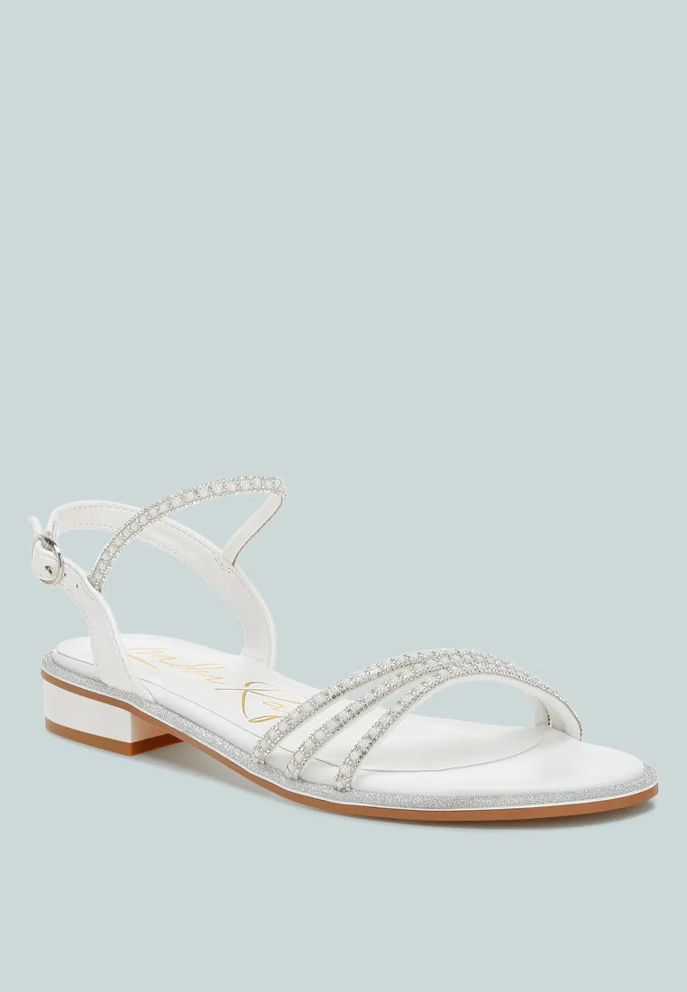 Nobbity Rhinestone Pearl Detail Flat Sandals