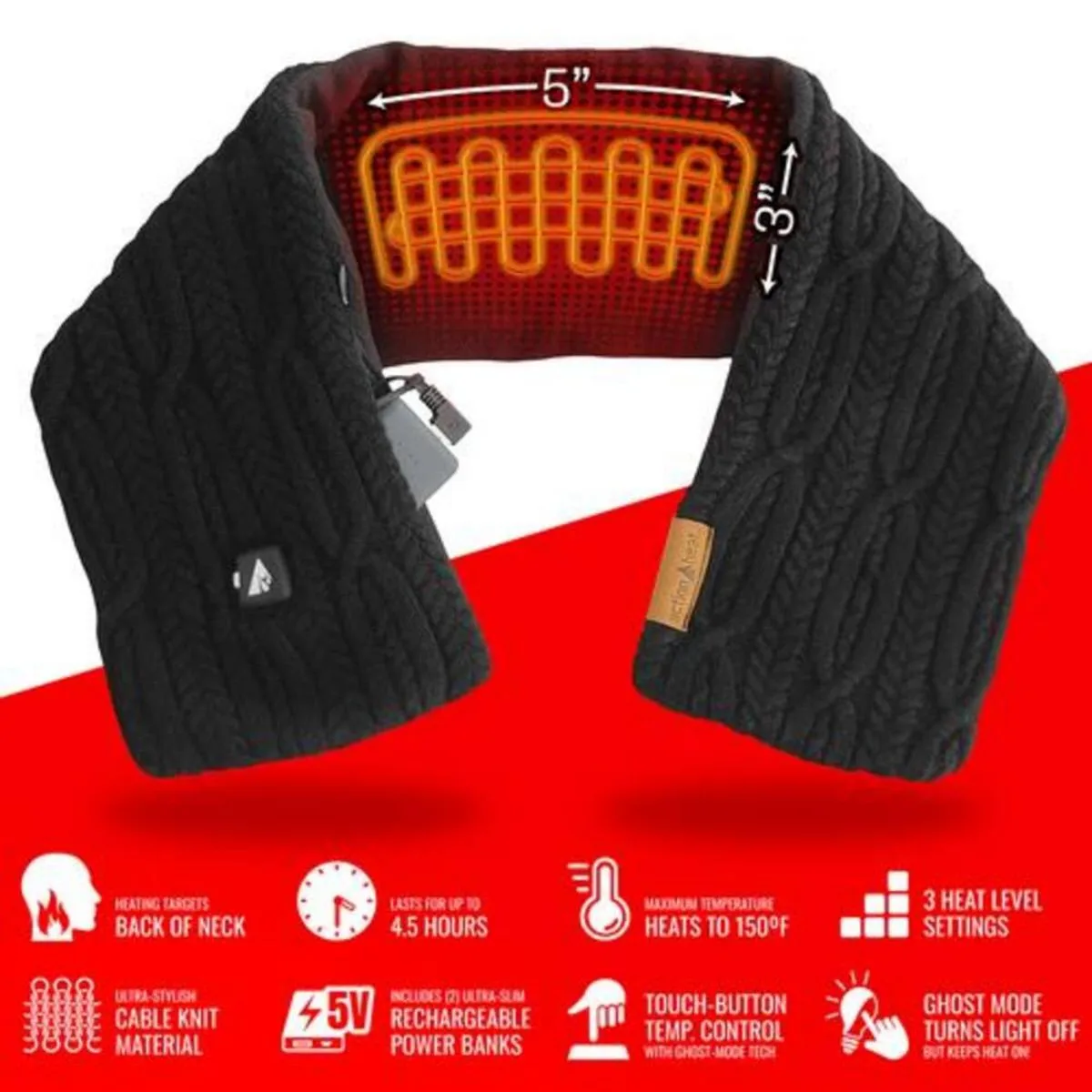 Open Box ActionHeat 7V Battery Heated Cable Knit Wrap Scarf