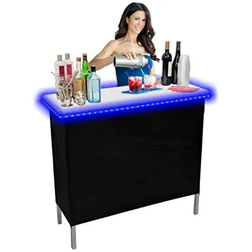 PartyPongTables.com Single Set Portable Party w/LED Lights and Black & Hawaiian Bar Skirts, Included