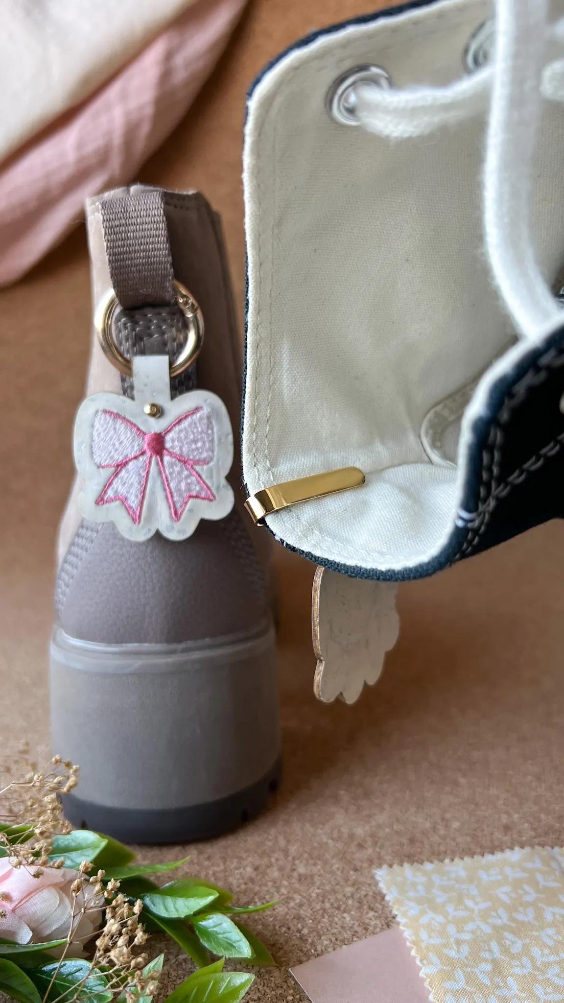 Pink Bow Shoe Accessory | Embroidered Pull Loop Boot Charm, Shoe Charm, High Top Sneaker Clip or Boot Clip