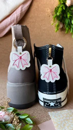 Pink Bow Shoe Accessory | Embroidered Pull Loop Boot Charm, Shoe Charm, High Top Sneaker Clip or Boot Clip