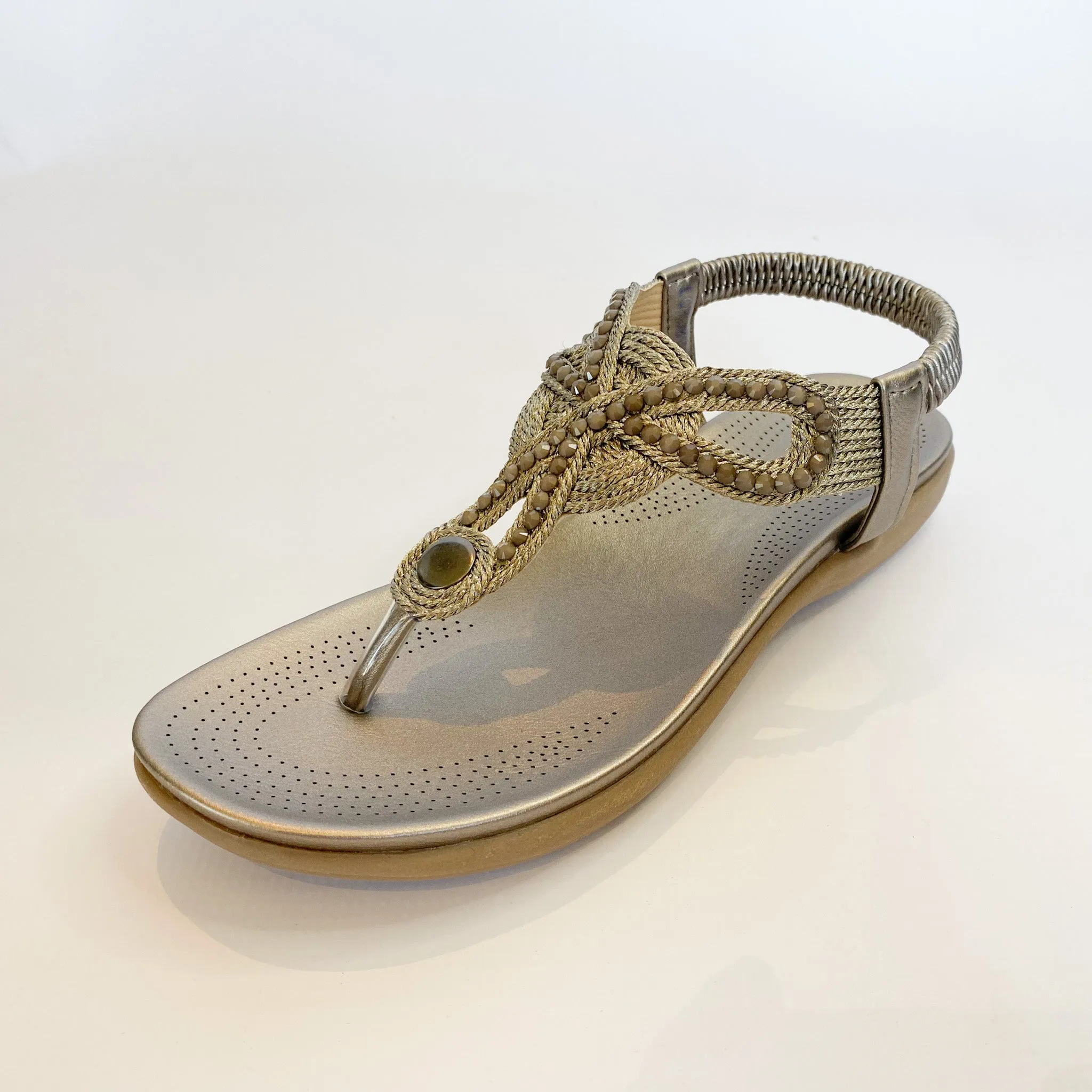 Queue pewter beaded toe thong