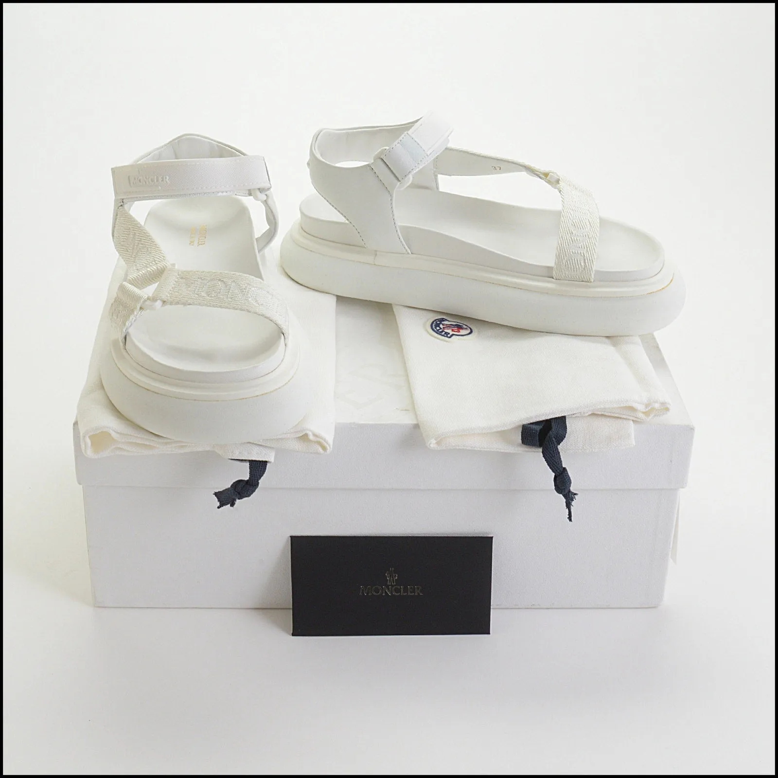 RDC14290 Autentic MONCLER White Leather Catura Ankle Strap Sandals Size 6.5