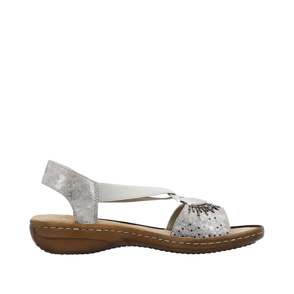 Rieker 60880-90 Ladies Silver Slip On Sandals