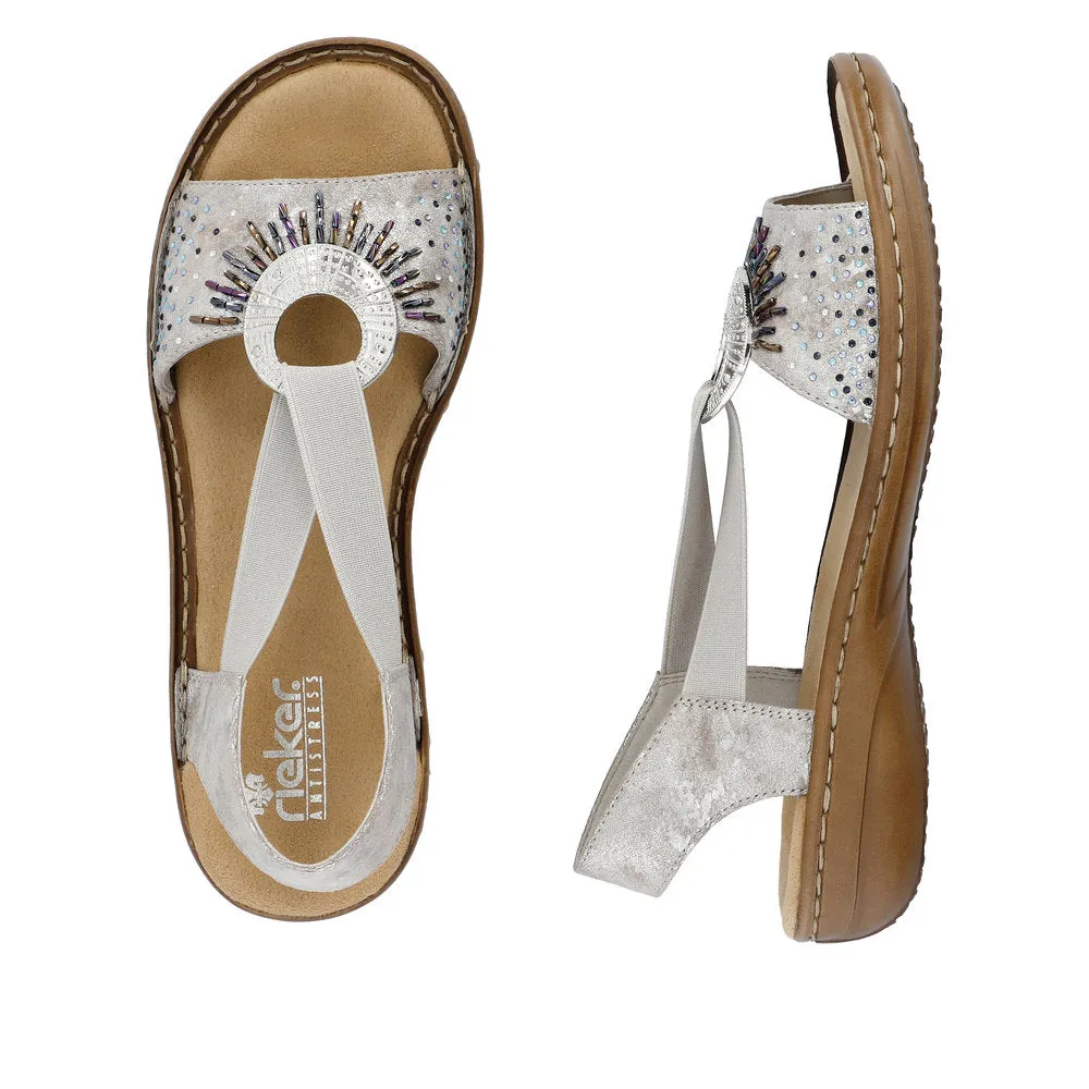 Rieker 60880-90 Ladies Silver Slip On Sandals