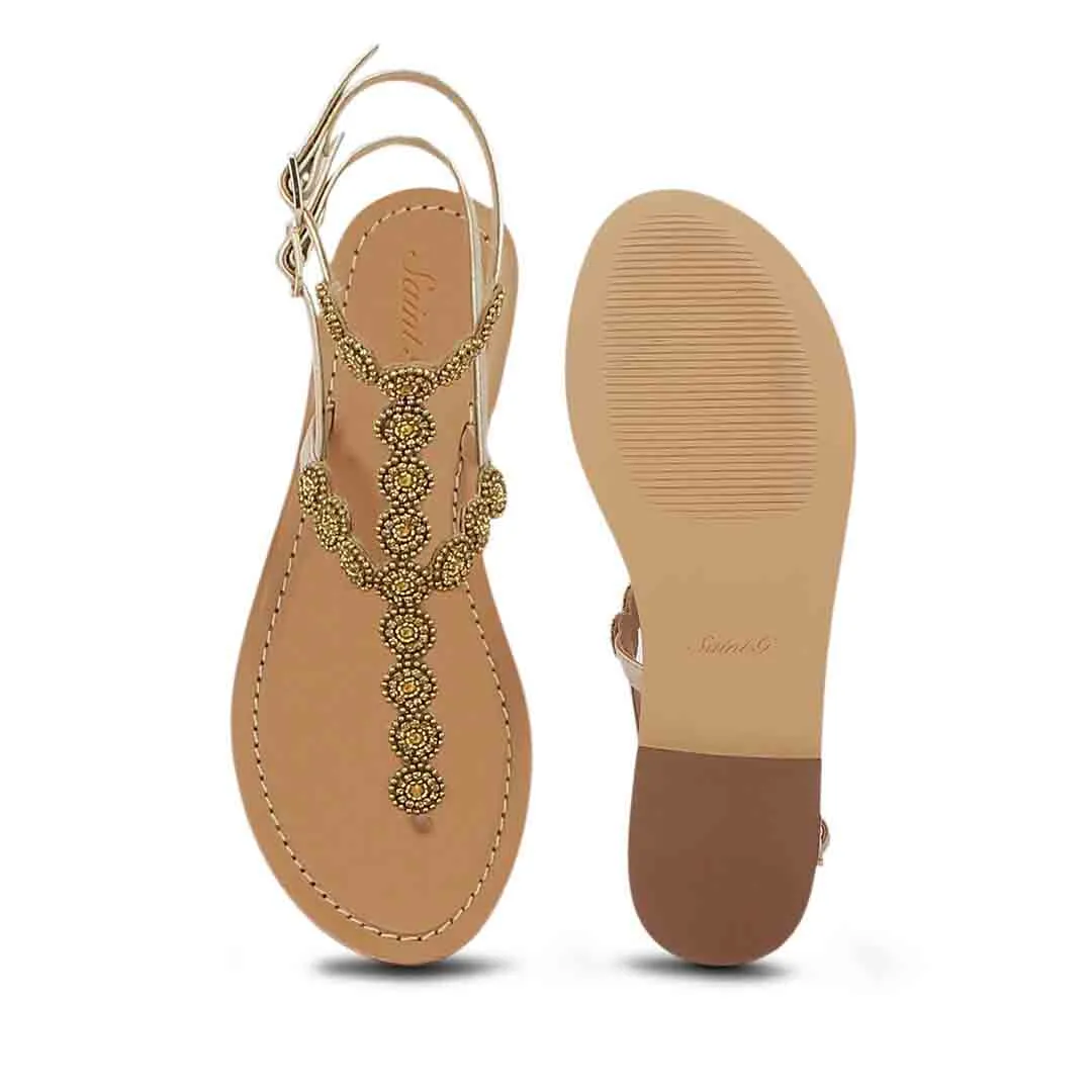 Saint Azzurra Hand Embroidered Platin Leather Sandals