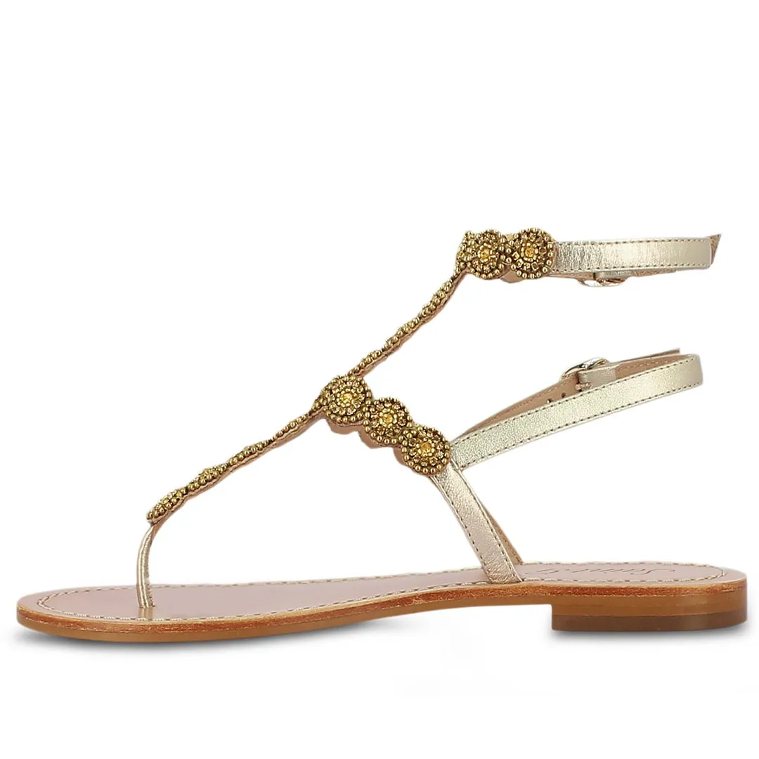 Saint Azzurra Hand Embroidered Platin Leather Sandals