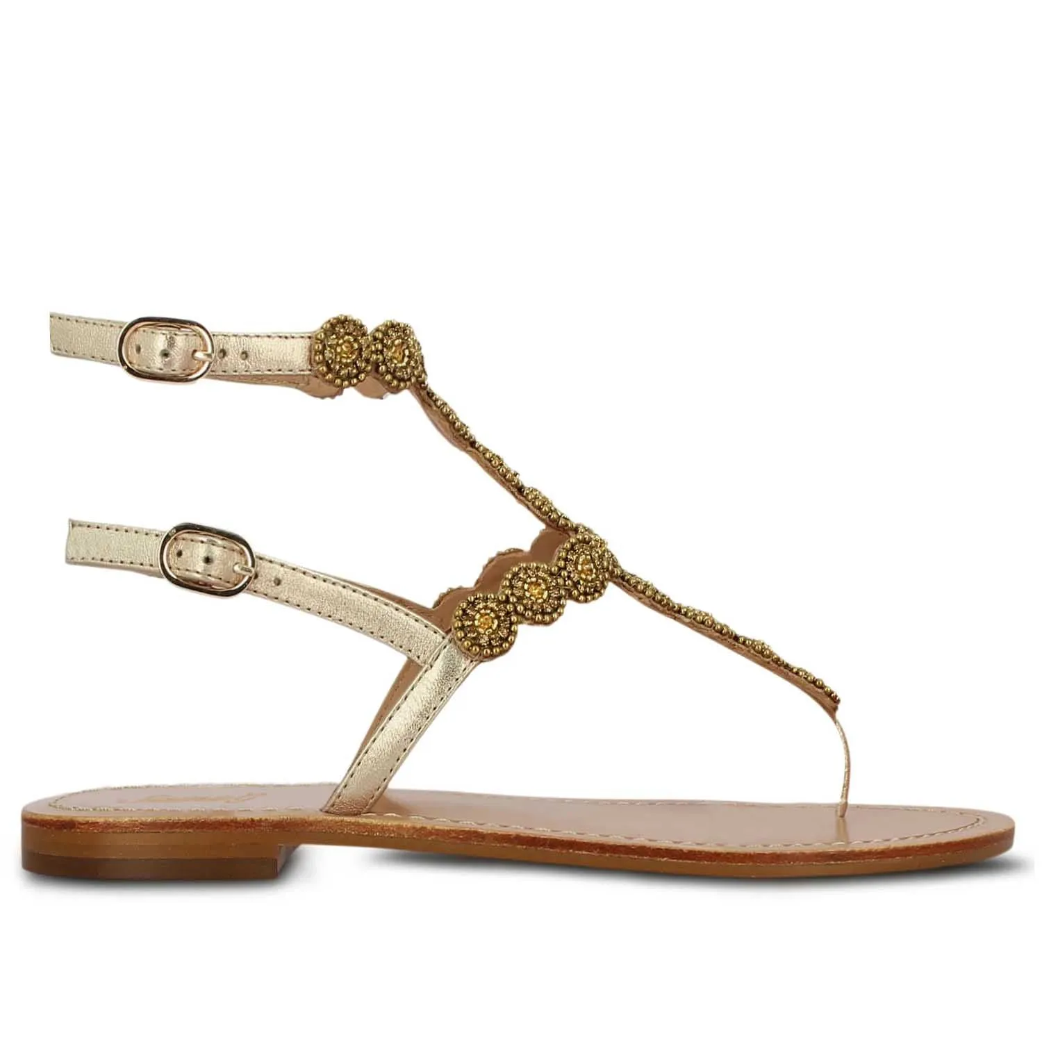 Saint Azzurra Hand Embroidered Platin Leather Sandals