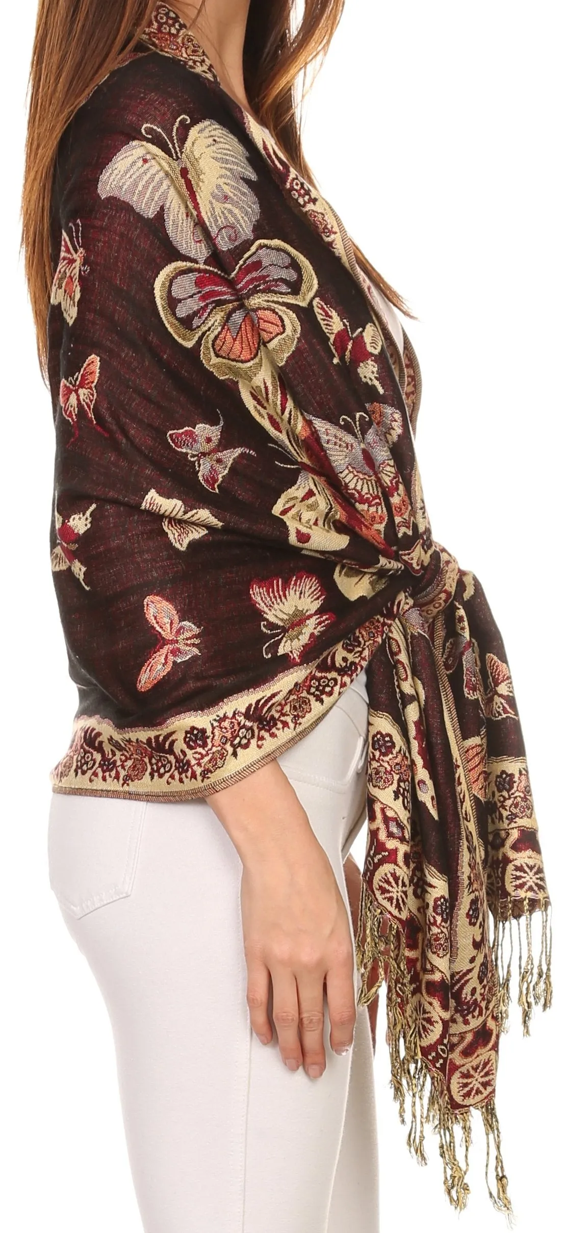 Sakkas Liua Long Wide Woven Patterned Design Multi Colored Pashmina Shawl / Scarf