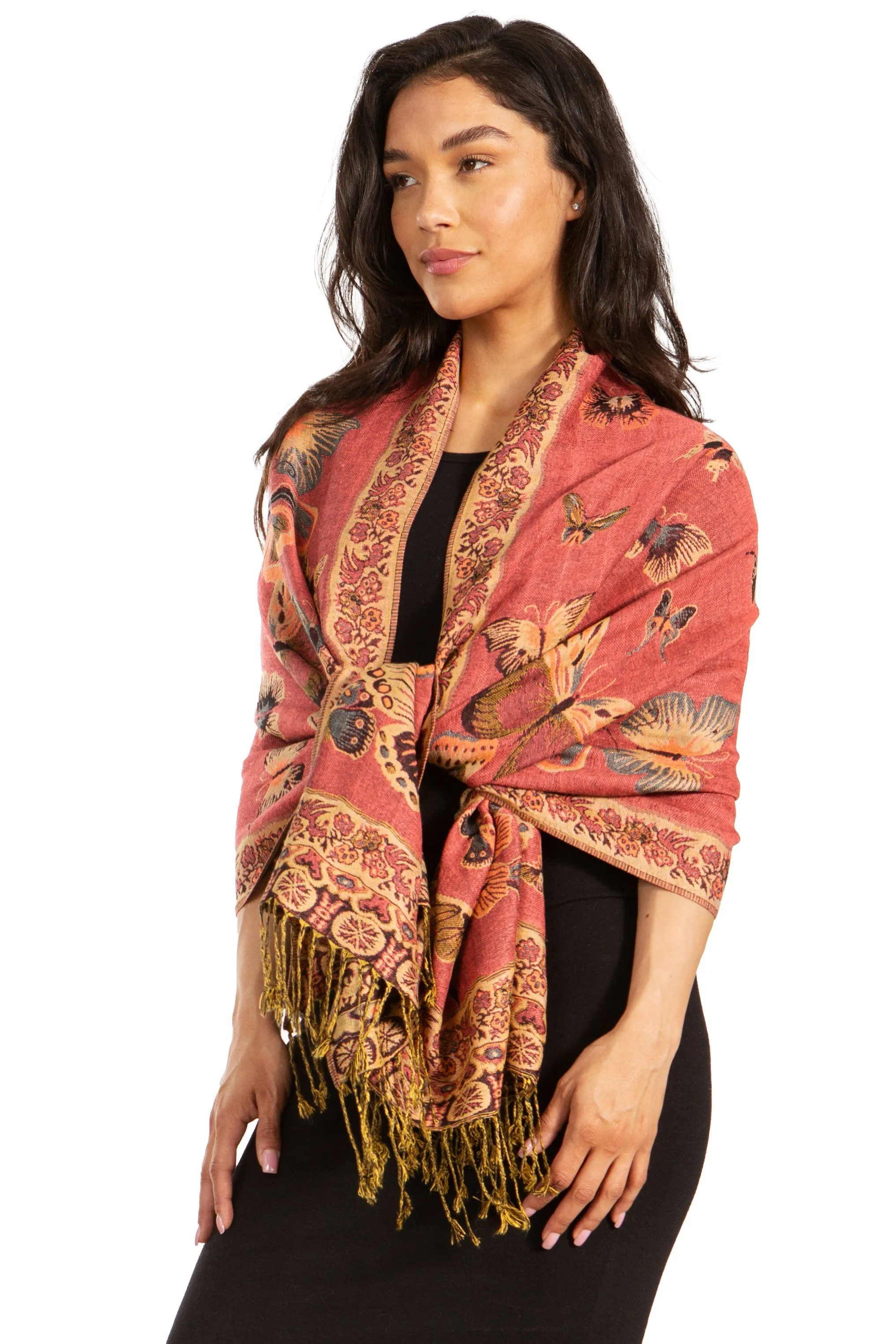 Sakkas Liua Long Wide Woven Patterned Design Multi Colored Pashmina Shawl / Scarf