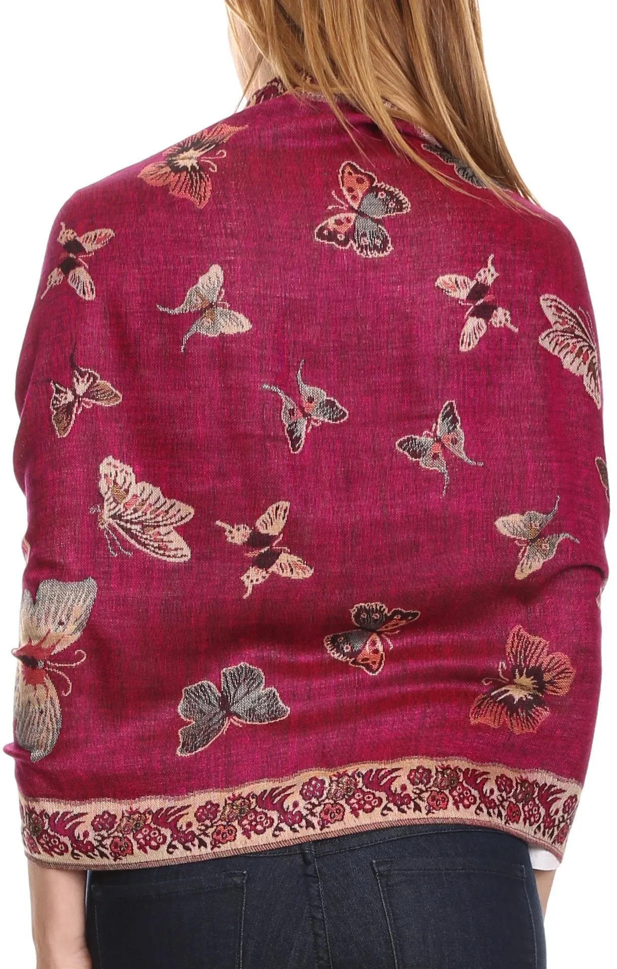 Sakkas Liua Long Wide Woven Patterned Design Multi Colored Pashmina Shawl / Scarf