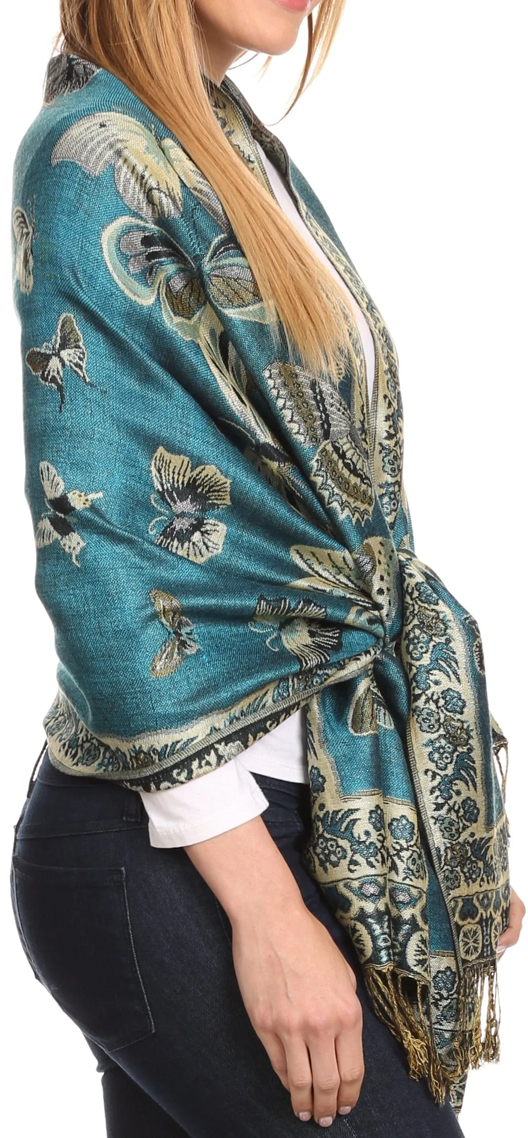 Sakkas Liua Long Wide Woven Patterned Design Multi Colored Pashmina Shawl / Scarf