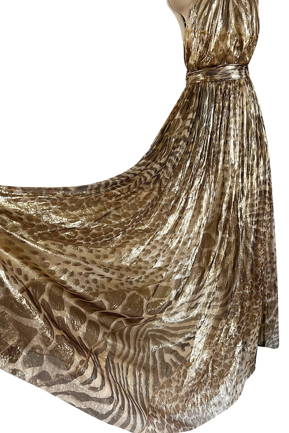 Spring 2012 Salvatore Ferragamo Runway Metallic Gold Silk Chiffon Animal Print Dress