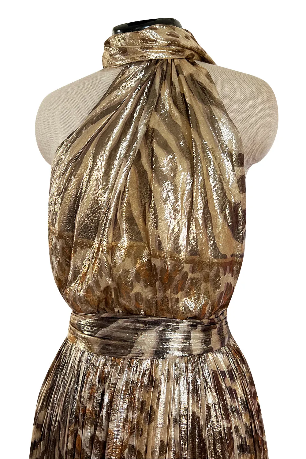 Spring 2012 Salvatore Ferragamo Runway Metallic Gold Silk Chiffon Animal Print Dress