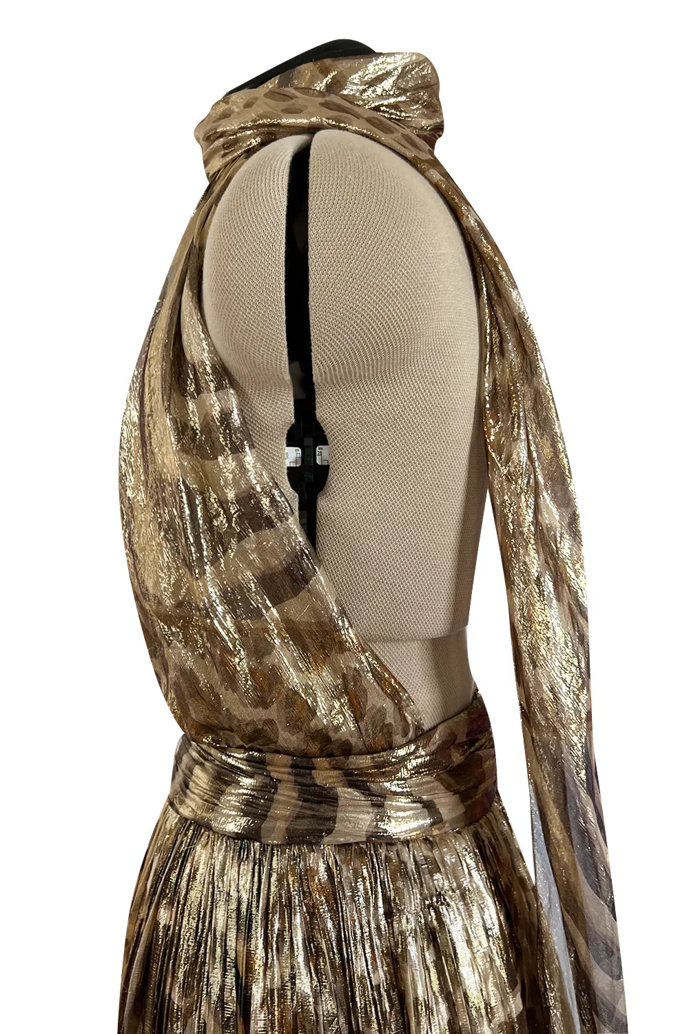 Spring 2012 Salvatore Ferragamo Runway Metallic Gold Silk Chiffon Animal Print Dress