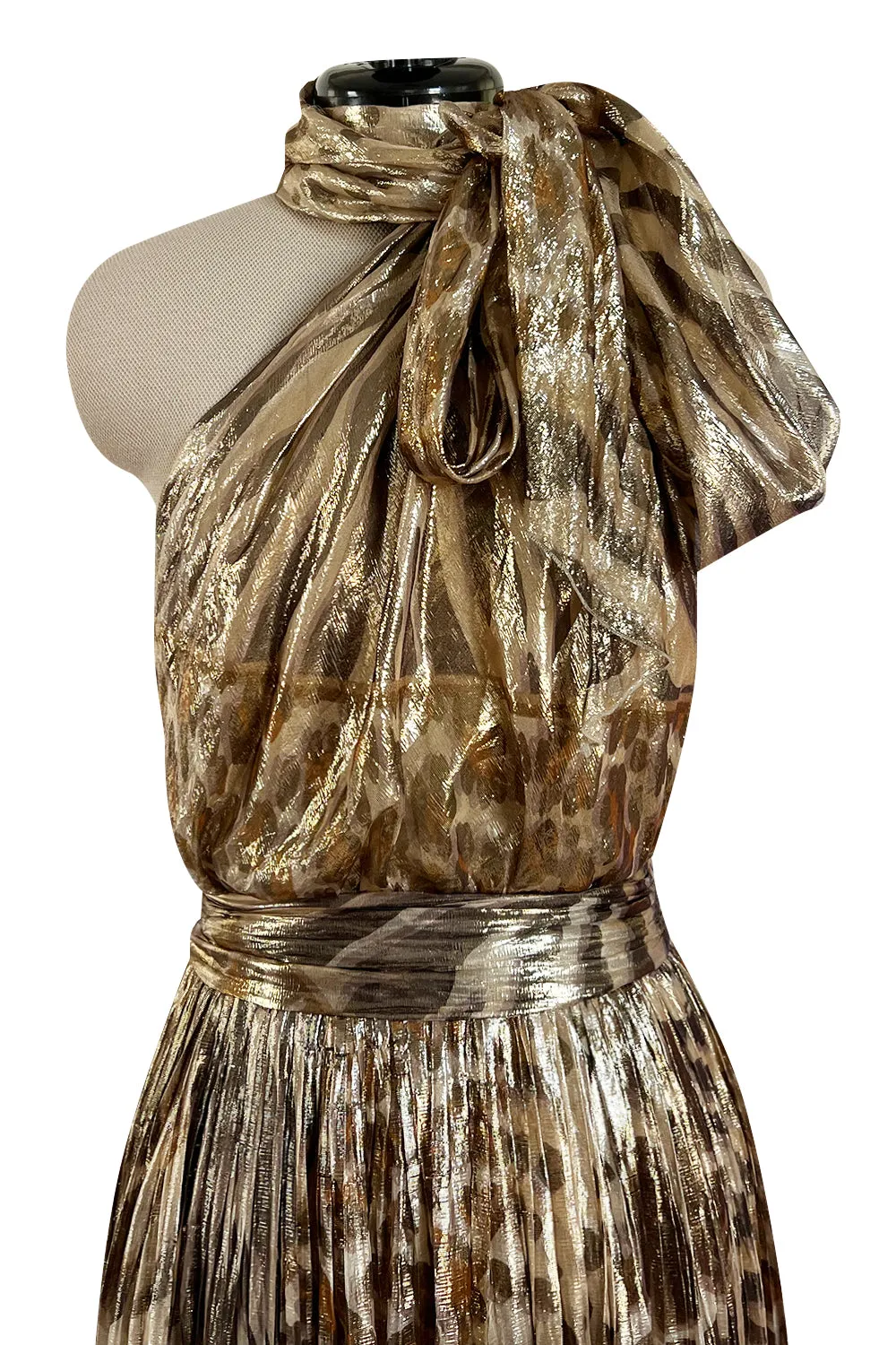 Spring 2012 Salvatore Ferragamo Runway Metallic Gold Silk Chiffon Animal Print Dress