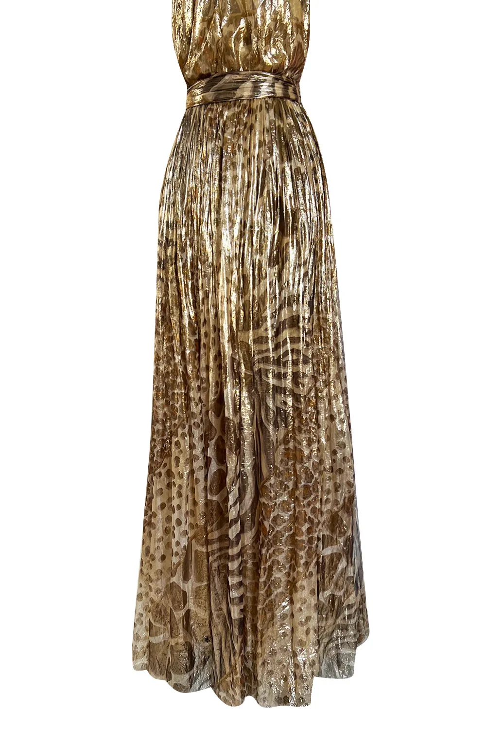 Spring 2012 Salvatore Ferragamo Runway Metallic Gold Silk Chiffon Animal Print Dress