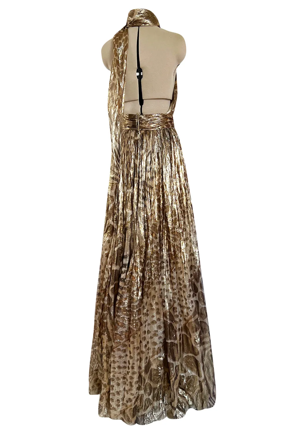 Spring 2012 Salvatore Ferragamo Runway Metallic Gold Silk Chiffon Animal Print Dress