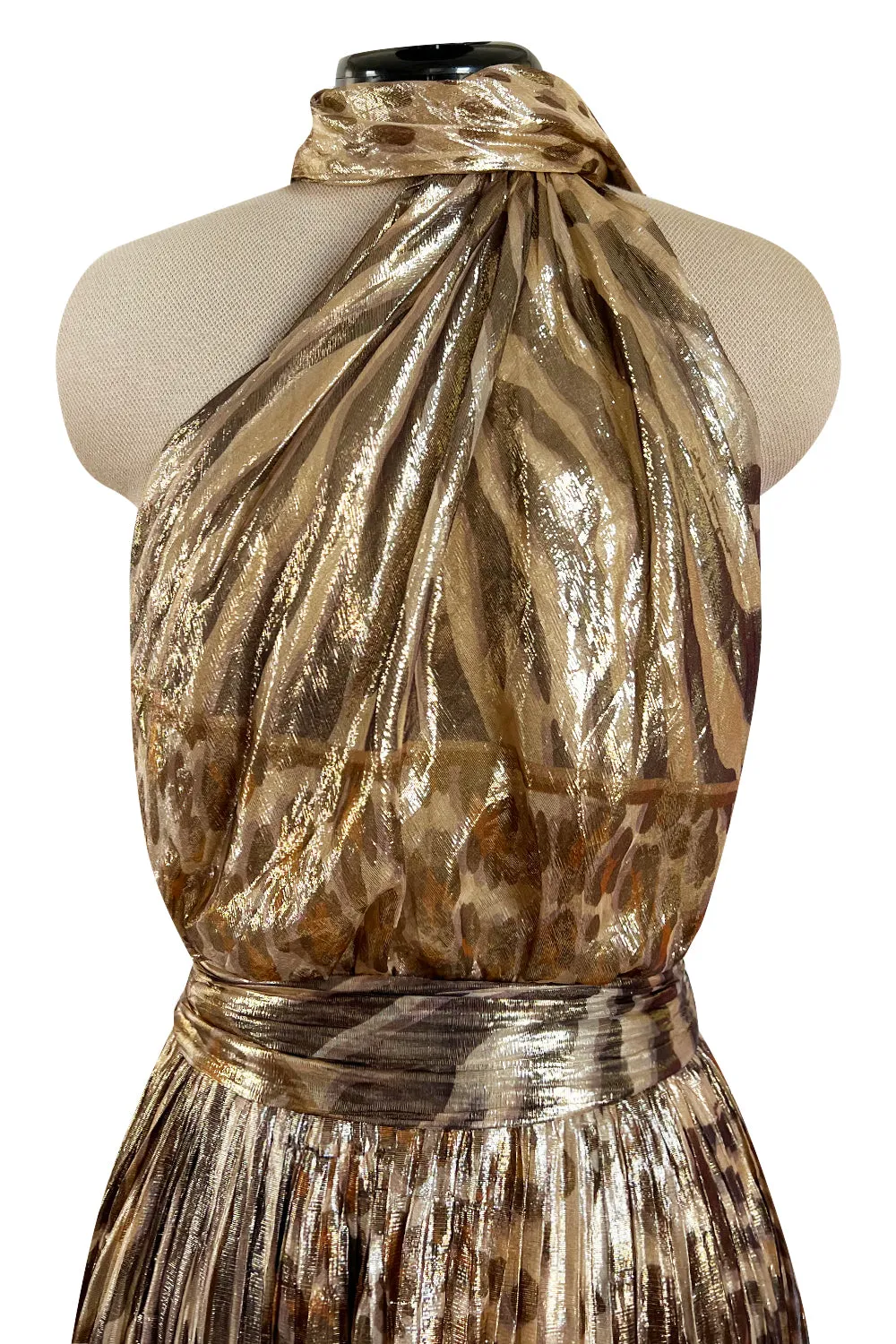 Spring 2012 Salvatore Ferragamo Runway Metallic Gold Silk Chiffon Animal Print Dress