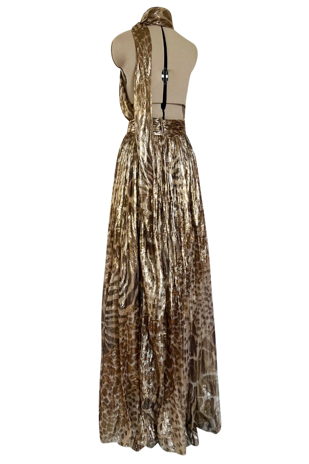 Spring 2012 Salvatore Ferragamo Runway Metallic Gold Silk Chiffon Animal Print Dress