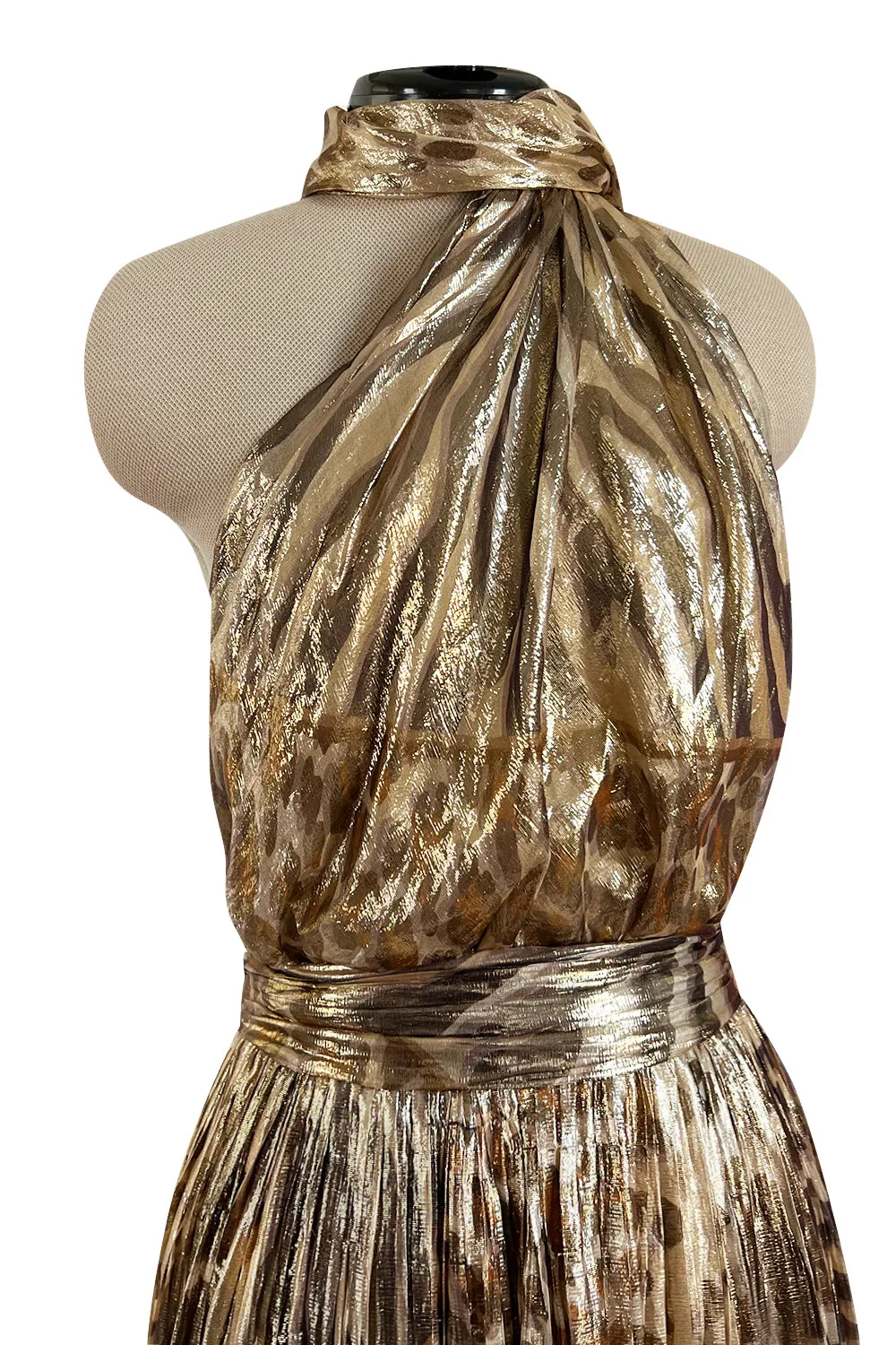 Spring 2012 Salvatore Ferragamo Runway Metallic Gold Silk Chiffon Animal Print Dress