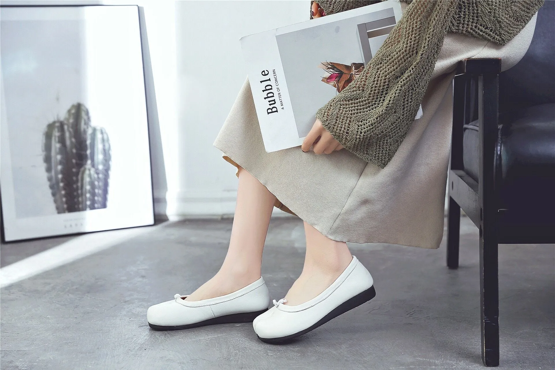 Spring Women Leather Retro Flats