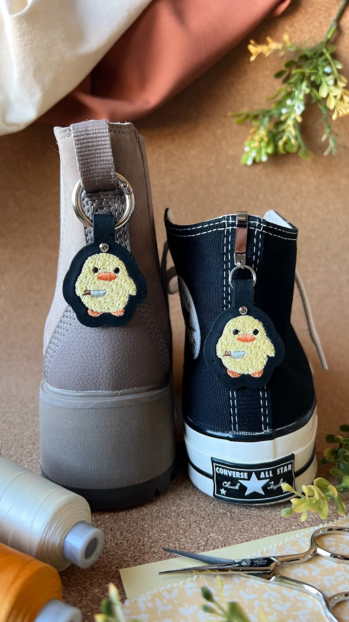 Stabby Duck Shoe Accessory | Embroidered Pull Loop Boot Charm, Shoe Charm, High Top Sneaker Clip or Boot Clip