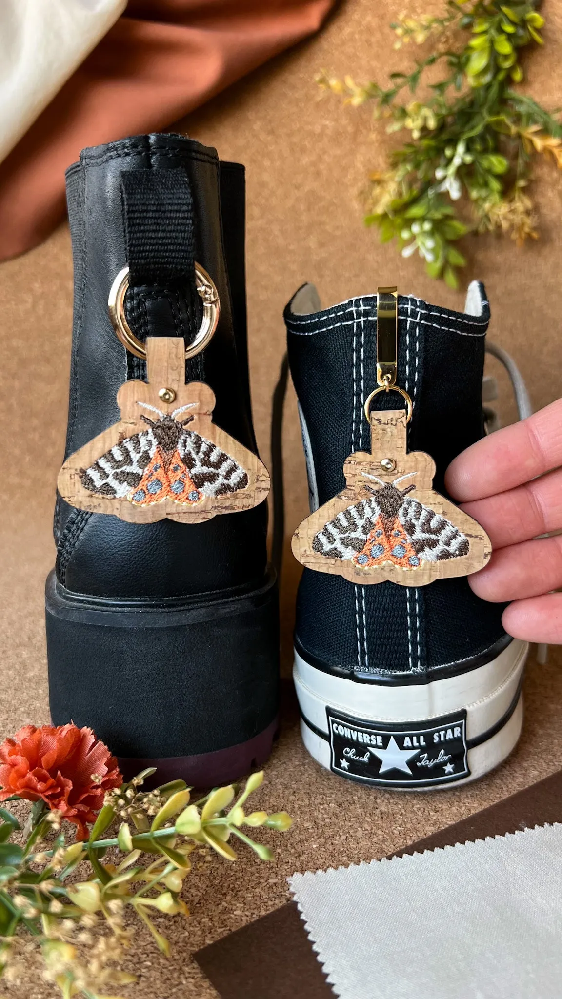 Tiger Moth Shoe Accessory | Embroidered Pull Loop Boot Charm, Shoe Charm, High Top Sneaker Clip or Boot Clip