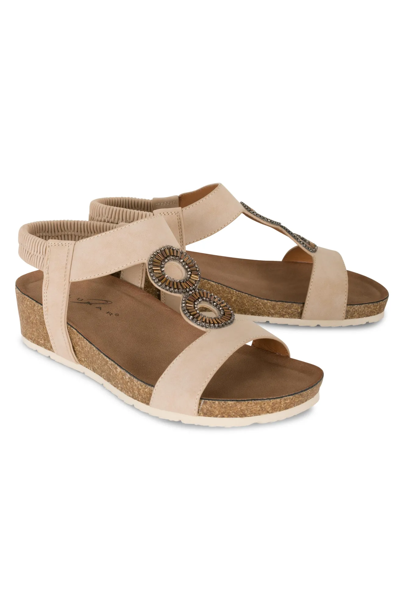 Wedge heel & Beaded Sandal | BEIGE | BARWELL AB