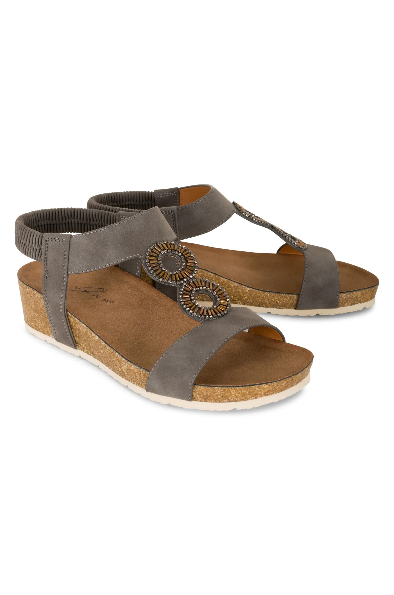 Wedge heel & Beaded Sandal | GREY | BARWELL AB