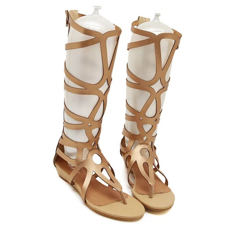 Women Zip Flat Gladiator Sandals Shoes 5724