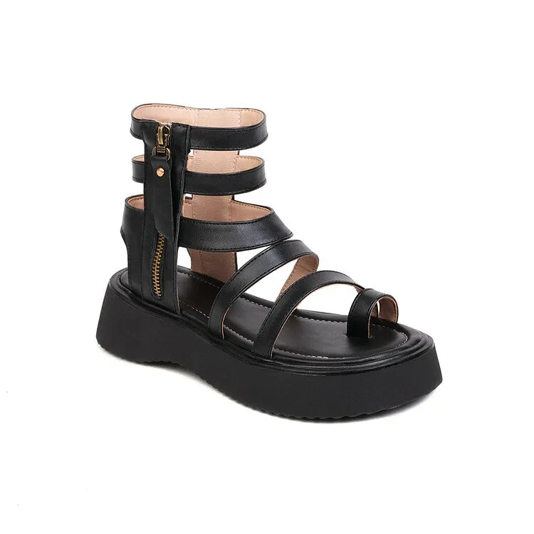 Women's's Solid Color Fisherman Platform Flat Gladiator Sandals