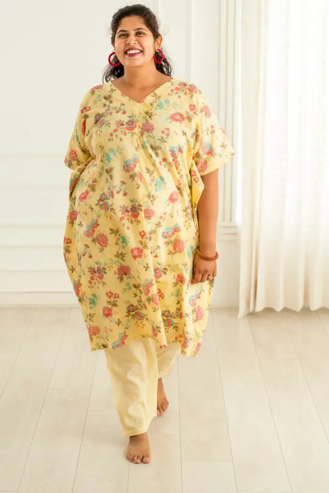 Yellow Floral Kaftan Co-ord Set