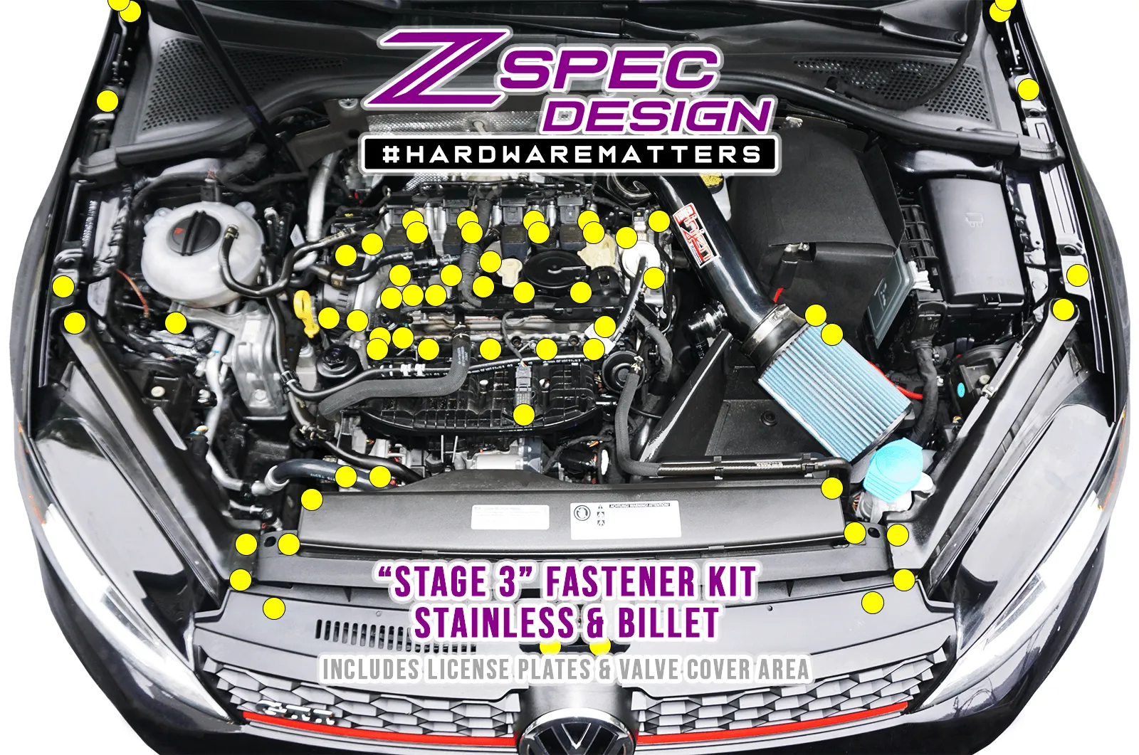 ZSPEC "Stage 3" Dress Up Bolts® Fastener Kit for '15  VW Golf GTI 2.0L MK7, Stainless & Billet